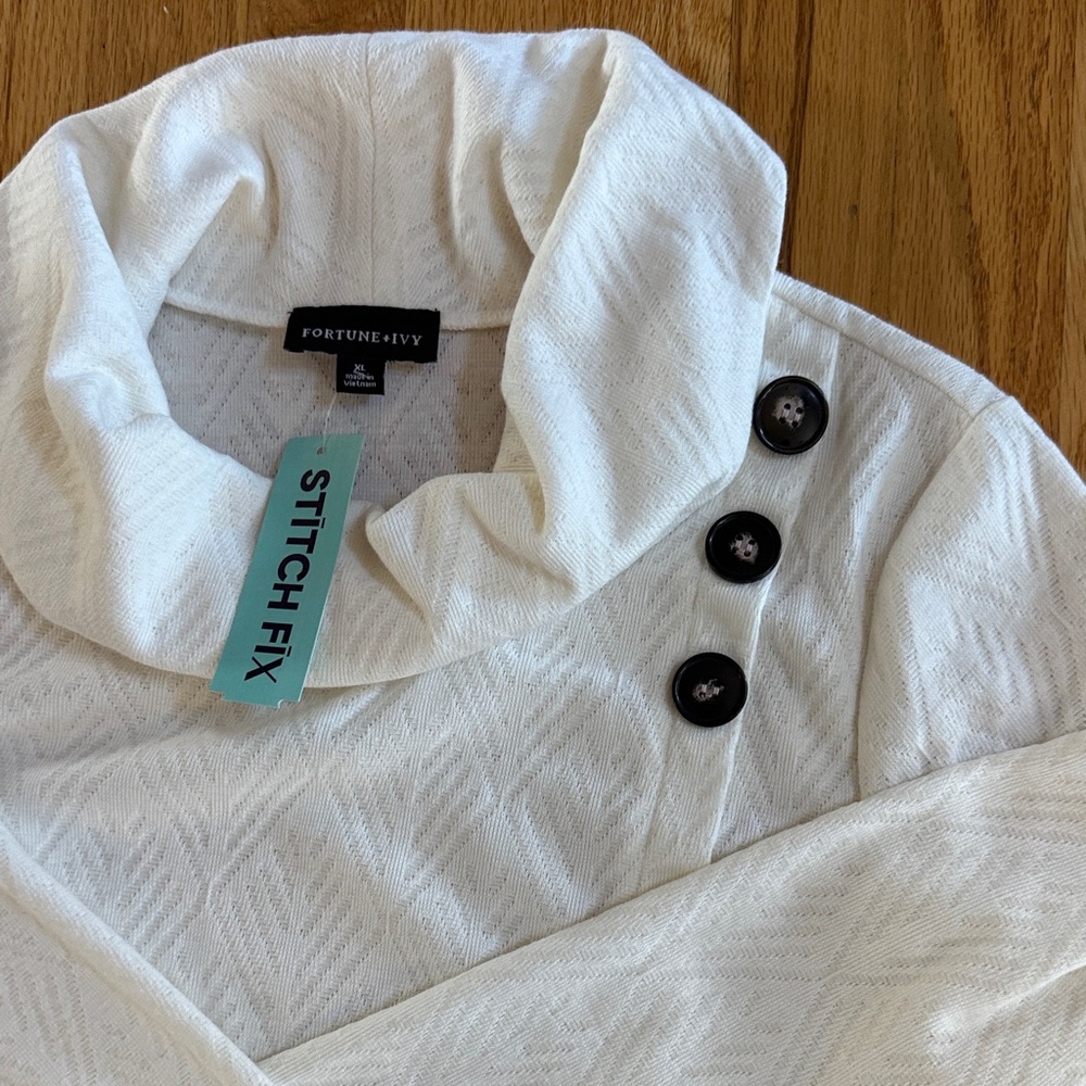 Fortune + Ivy Brushed Cowl Neck Knit Sweater, Off-White, Size XL